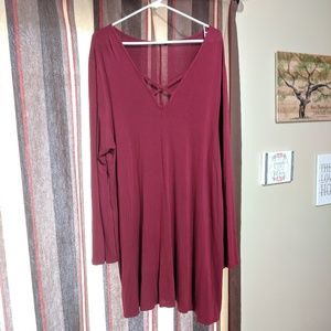 Wine Latticed Tunic Dress